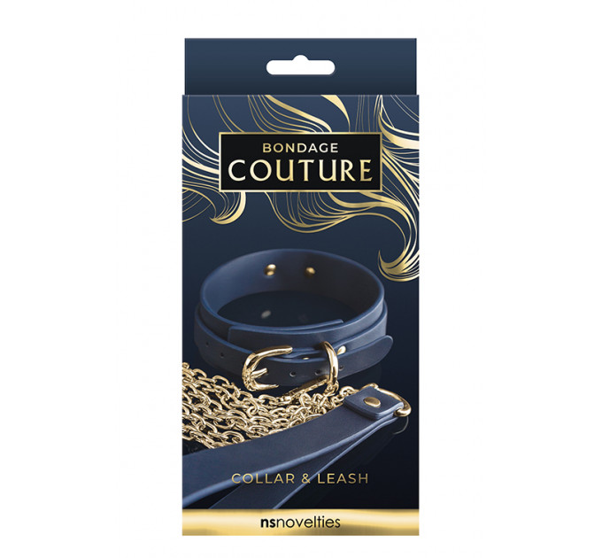Ошейник с поводком BONDAGE COUTURE COLLAR AND LEASH BLUE