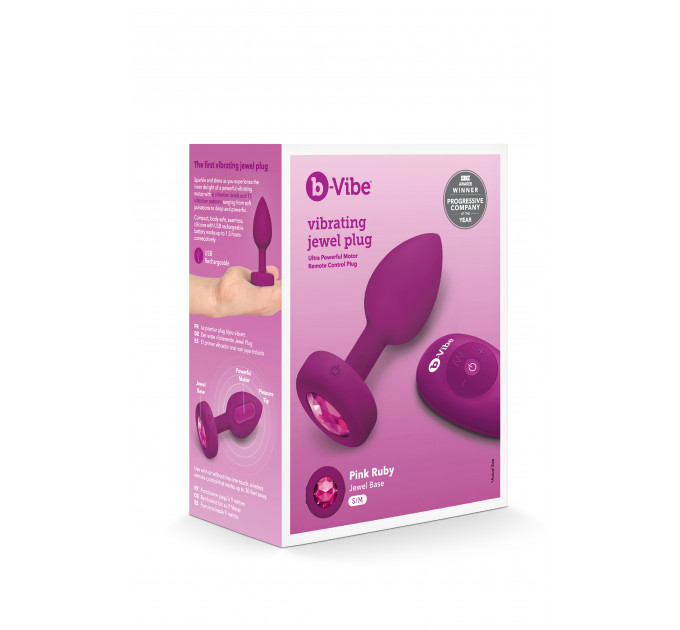 Анальна пробка із вібрацією B-Vibe Vibrating Jewel Plug S/M Pink Ruby, силіконова, рожева