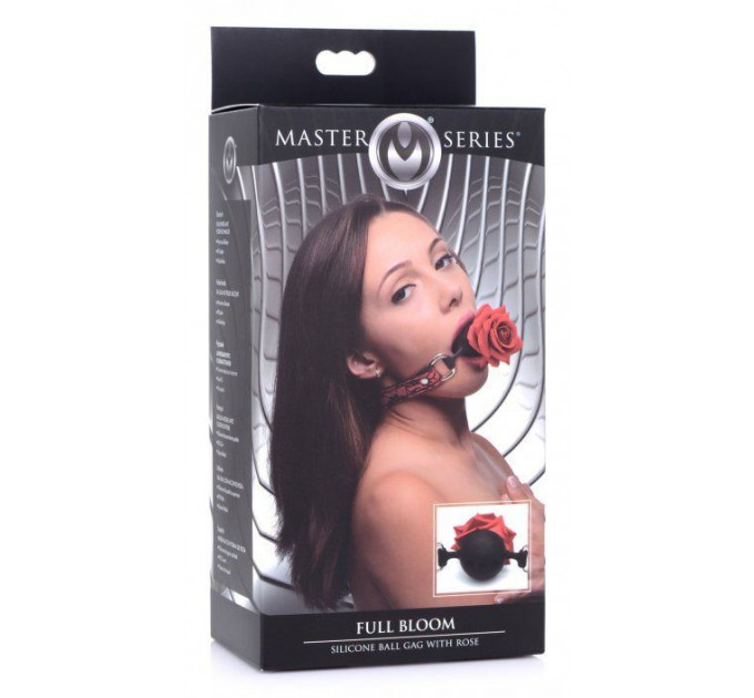 Кляп силиконовый с розой Master Series, черный, красный