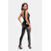 Комбинезон виниловый Libido F298 Noir Handmade, с кружевом, черный, размер M