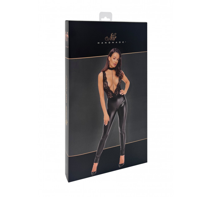 Комбинезон виниловый Libido F298 Noir Handmade, с кружевом, черный, размер M