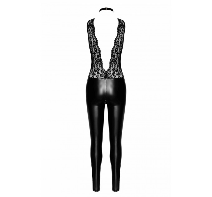 Комбинезон виниловый Libido F298 Noir Handmade, с кружевом, черный, размер M