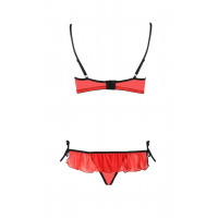 Комплект білизни з відкритими грудьми Cherry Passion, 2 предмети, червоний, S/M