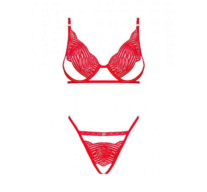 Комплект белья кружевной с декоративными лямками Obsessive Mellania красный, L/XL