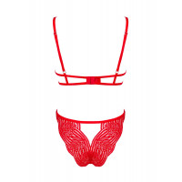 Комплект мереживної білизни з декоративними лямками Obsessive Mellania червоний, L/XL