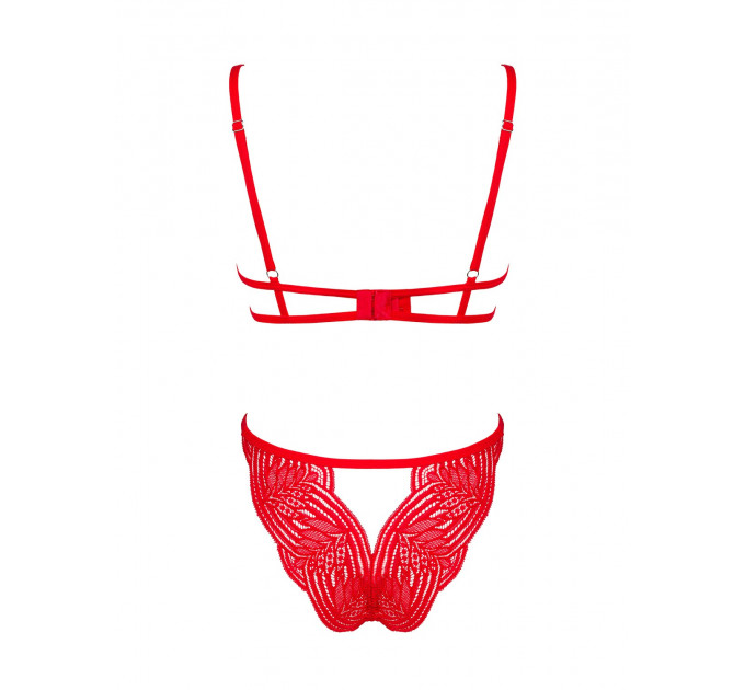 Комплект белья кружевной с декоративными лямками Obsessive Mellania красный, L/XL