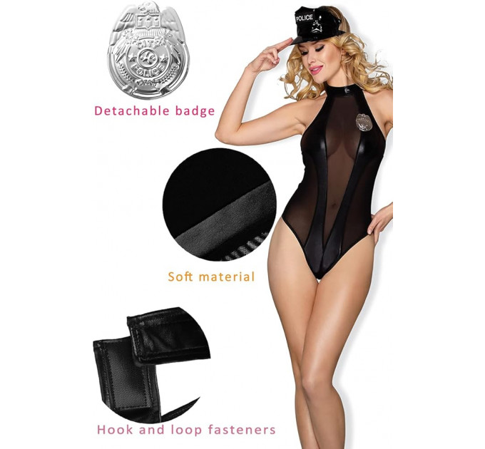 Костюм Поліцейська Sunspice боді-сітка, кепка, значок, чорний, L/XL