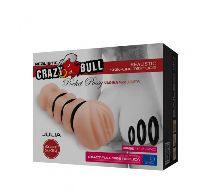 Мастурбатор реалистичный Crazy Bull Pocket Pussy из киберкожи, 15 см