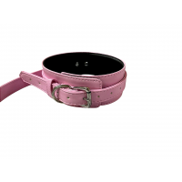 Ошейник с поводком DS Fetish Collar и серебристой фурнитурой, розовый