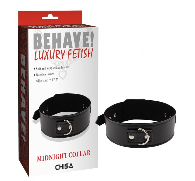 Ошейник с кольцом для поводка Chisa Behave! Luxury Fetish Midnight Сollar, черный