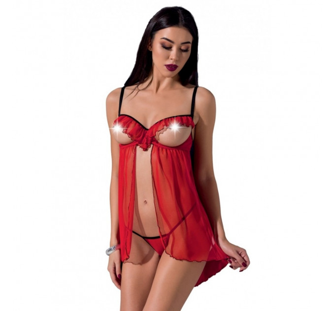 Пеньюар с открытой грудью CHERRY CHEMISE red S/M - Passion