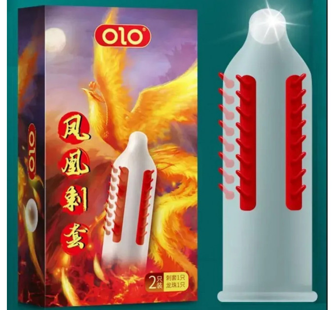 Презерватив OLO с усиками + шарик "Phoenix Spiny condom" (в комплекте 1 презератив + 1 шарик)