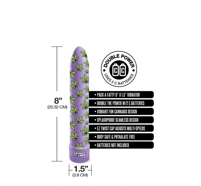 Вибратор нереалистичный с принтом Stoner Vibes Global Novelties, фиолетовый, 20.3 х 3.8 см