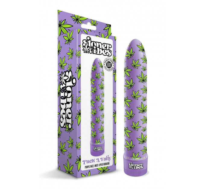 Вибратор нереалистичный с принтом Stoner Vibes Global Novelties, фиолетовый, 20.3 х 3.8 см