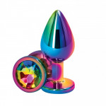 Райдужна анальна пробка Colorful Metall Diamond, L