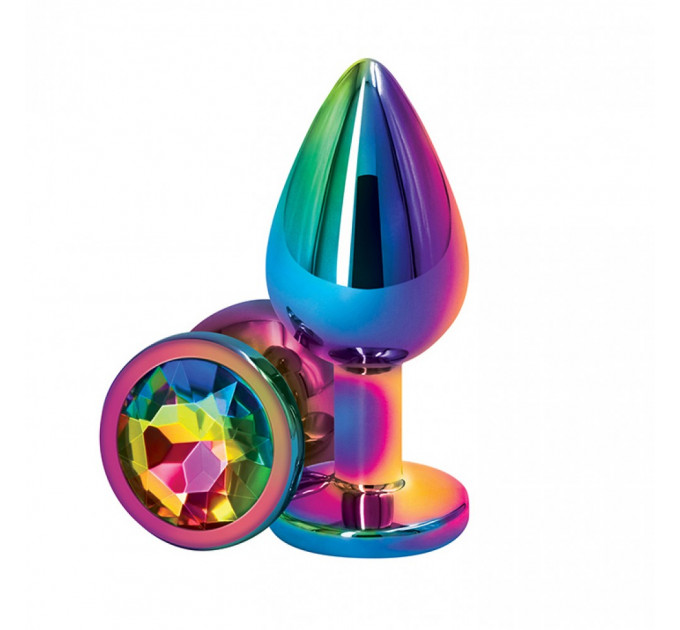 Райдужна анальна пробка Colorful Metall Diamond, L