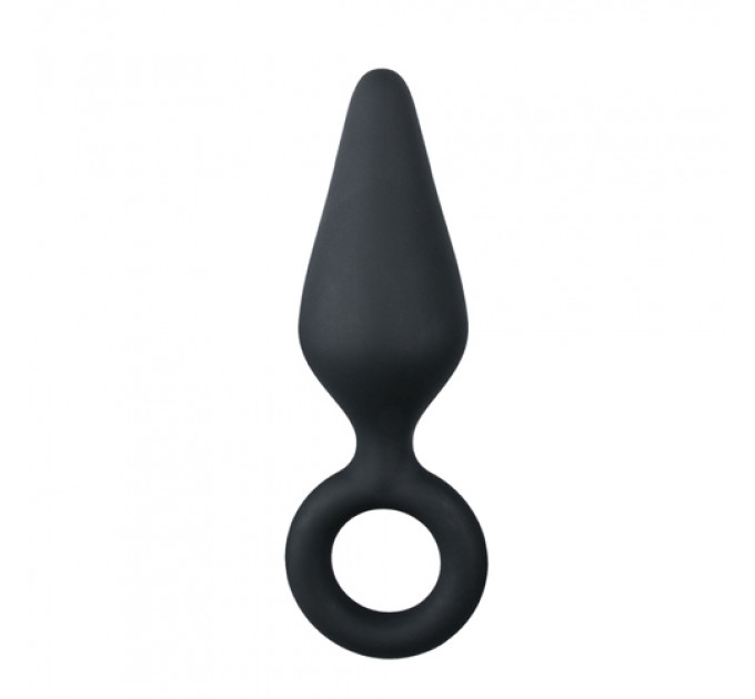 ET215BLK Анальная пробка со стоппером-кольцом Easytoys, силиконовая, черная, 12 х 3.5 см