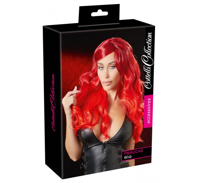 Парик с челкой Cottelli Wig red wavy long, красный