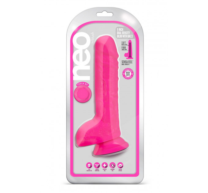Фаллоимитатор с двойной плотностью Blush NEO 9 INCH DUAL DENSITY DILDO NEON PINK