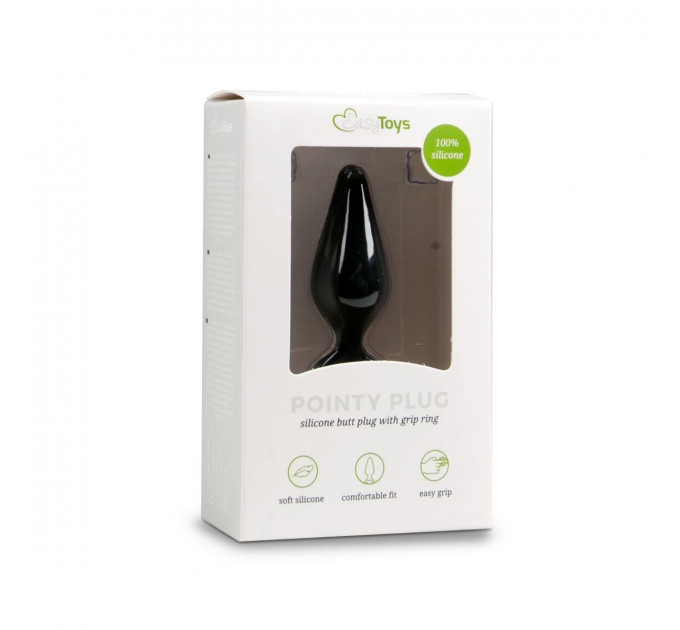 ET215BLK Анальная пробка со стоппером-кольцом Easytoys, силиконовая, черная, 12 х 3.5 см