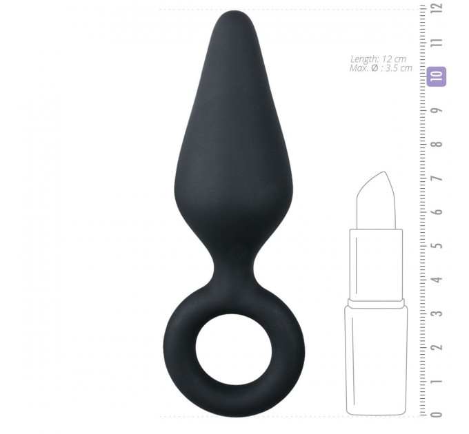 ET215BLK Анальная пробка со стоппером-кольцом Easytoys, силиконовая, черная, 12 х 3.5 см
