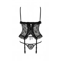Корсет зі стрінгами Passion JUSTINA CORSET чорний, S/M