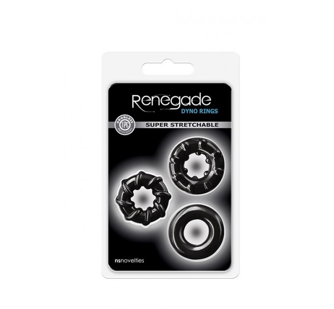 Набор эрекционных колец NS Novelties Renegade Dyno Cock Rings, черные, 3 шт
