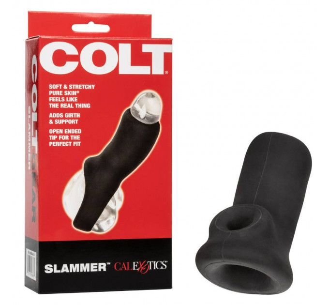 Насадка на член COLT Slammer із кріпленням на мошонці, чорна, 10.7 х 5 см