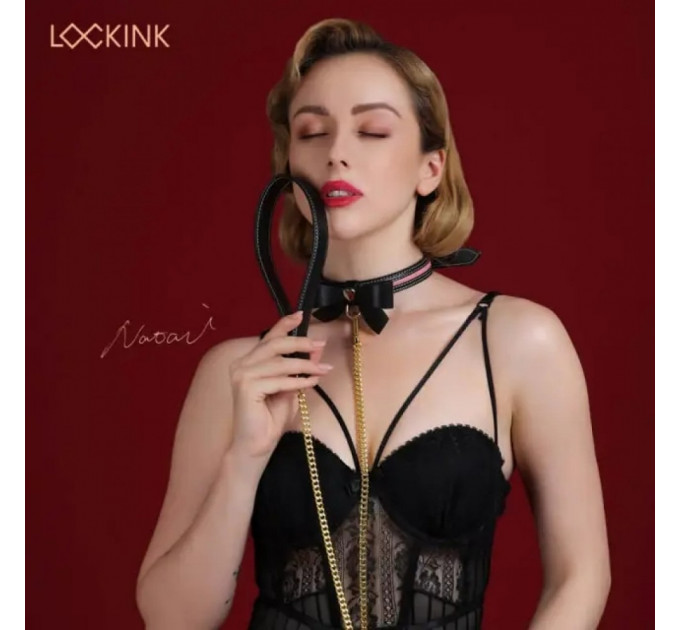 Ошейник с бантиком и поводком Sevanda Lockink, кожа и металл, черный