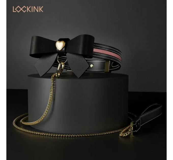 Ошейник с бантиком и поводком Sevanda Lockink, кожа и металл, черный