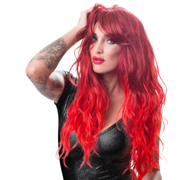 Парик с челкой Cottelli Wig red wavy long, красный