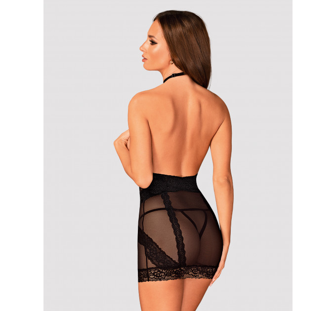 Сорочка с открытой грудью, стринги в комплекте Obsessive Lacrisia черный, XS/S