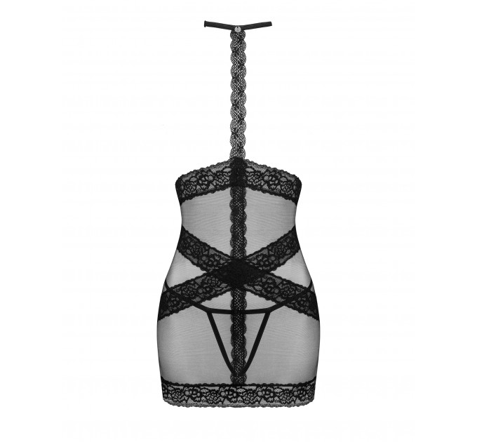 Сорочка с открытой грудью, стринги в комплекте Obsessive Lacrisia черный, XS/S
