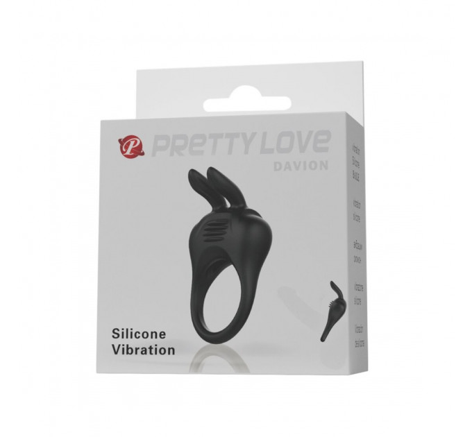Вібро-ерекційне кільце з вушками Pretty Love чорне, 7.4 х 4.2 см