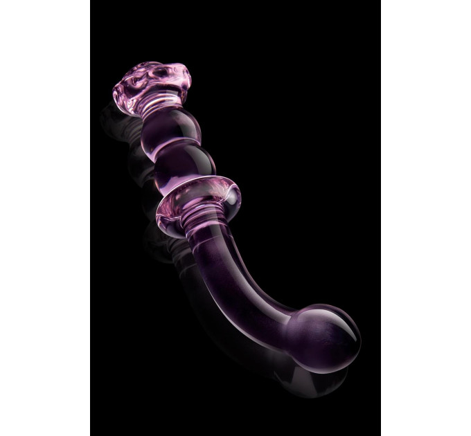 Вигнутий скляний рожевий фалоімітатор для точки G Dream Toys Glaze Glass з бутоном