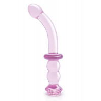 Изогнутый стеклянный розовый фаллоимитатор для точки G Dream Toys Glaze Glass с бутоном