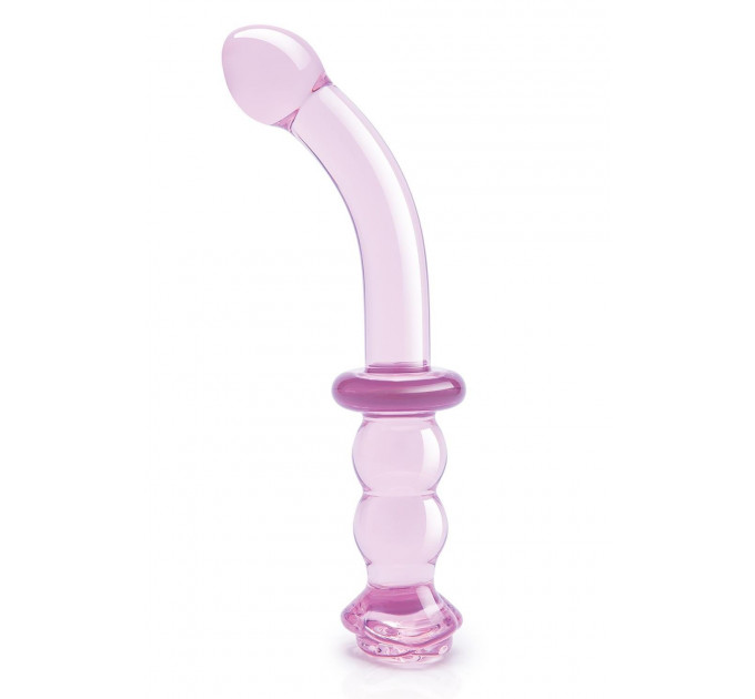 Вигнутий скляний рожевий фалоімітатор для точки G Dream Toys Glaze Glass з бутоном