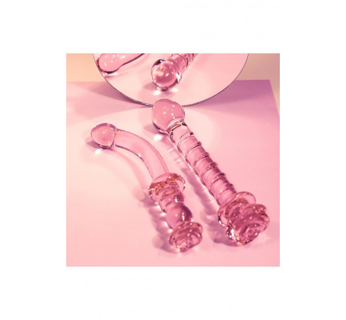 Вигнутий скляний рожевий фалоімітатор для точки G Dream Toys Glaze Glass з бутоном