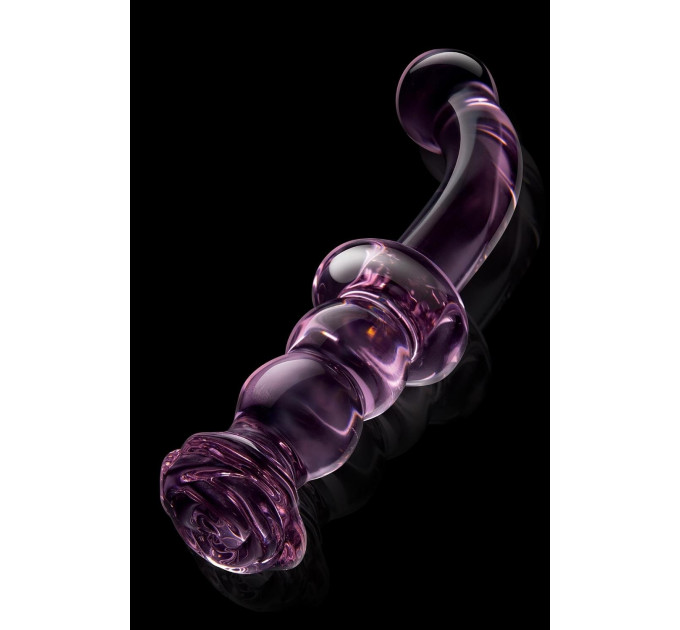 Вигнутий скляний рожевий фалоімітатор для точки G Dream Toys Glaze Glass з бутоном
