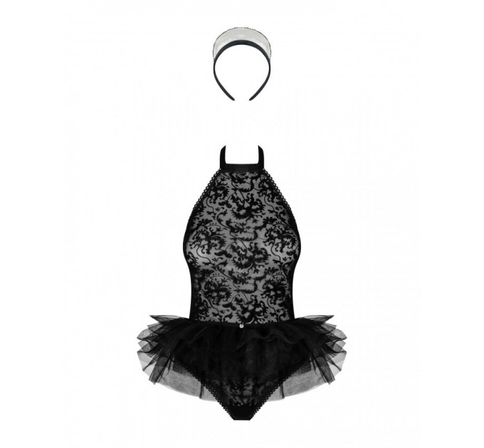 Костюм горничной Obsessive Frilles Черный S/M