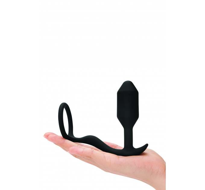 Анальна пробка з ерекційним кільцем Snug & Tug B-Vibe, силіконова, чорна