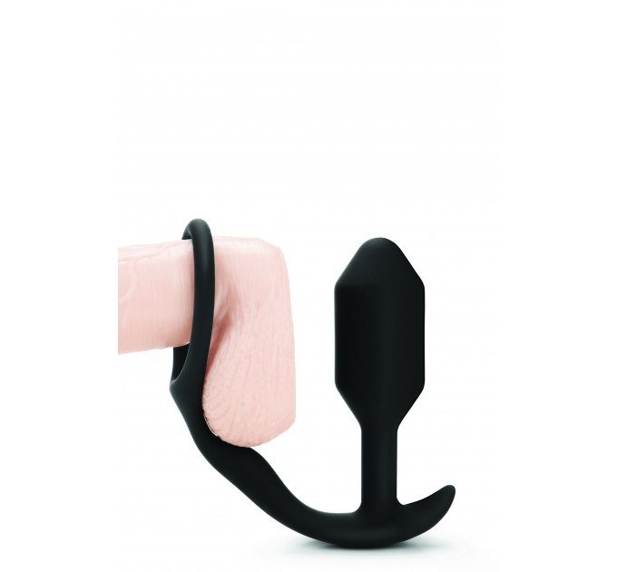Анальна пробка з ерекційним кільцем Snug & Tug B-Vibe, силіконова, чорна