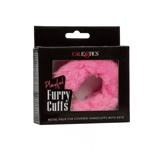 Наручники с мехом CalExotics с цепью, розовые