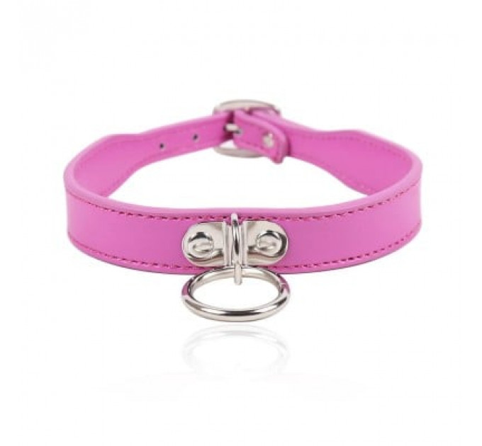Ошейник с кольцом DS Fetish Collar, кожзам, розовый