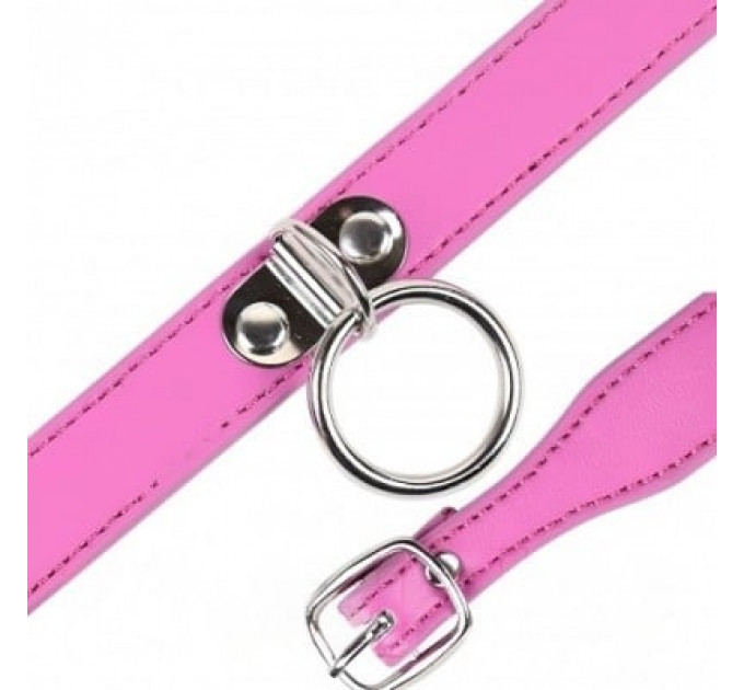 Ошейник с кольцом DS Fetish Collar, кожзам, розовый