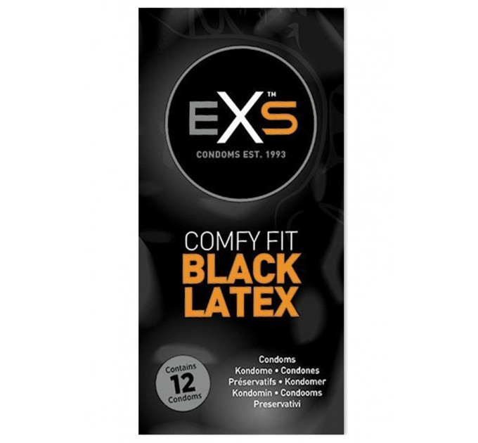 Презервативи чорного кольору латексні Exs BLACK Latex веганські (ціна за упаковку, 12 шт.)