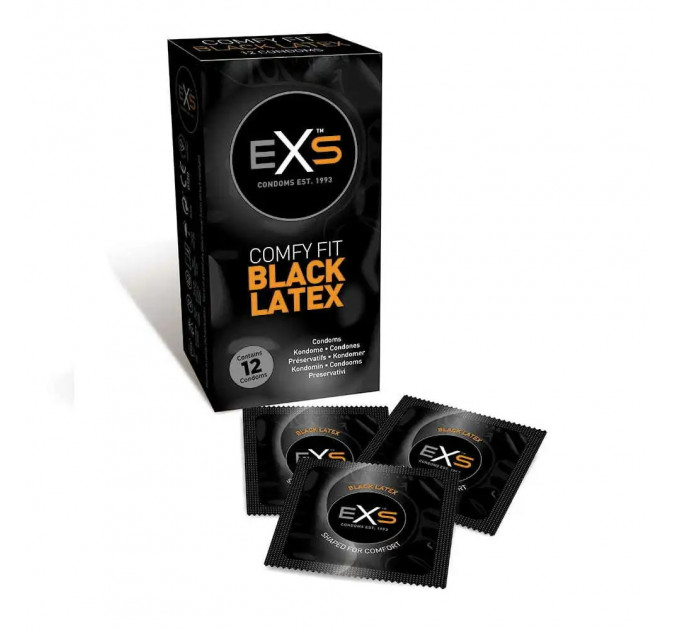 Презервативи чорного кольору латексні Exs BLACK Latex веганські (ціна за упаковку, 12 шт.)