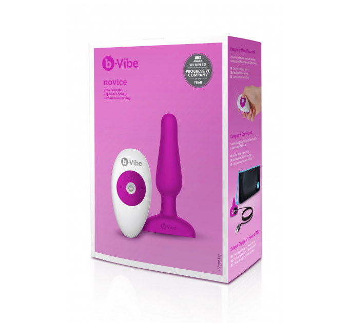 Анальна пробка з вібрацією b-Vibe Novice Plug Fuchsia, рожева