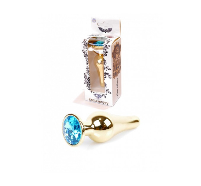 Анальна пробка із нержавіючої сталі з блакитним каменем Plug-Jewellery Gold BUTT PLUG- Light Blue