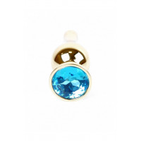 Анальна пробка із нержавіючої сталі з блакитним каменем Plug-Jewellery Gold BUTT PLUG- Light Blue